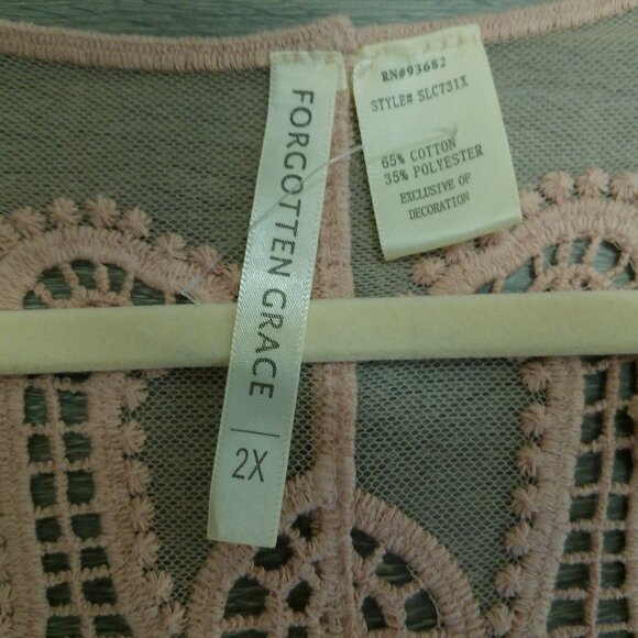 Forgotten Grace Womens Kimono Mauve Rose Sheer Lace Size 2X - Picture 8 of 9